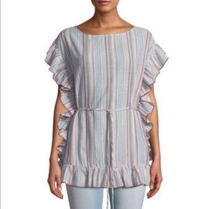 bobeau Tops - Anara Striped Tie-Waist Ruffle-Blouse bobeau Tops - Anara Striped Tie-Waist Ruffle-Blouse